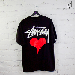 Stussy Rework Style T-shirts Noirs Coeur 20 Pcs