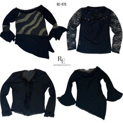 Y2K All Black Rave Full Sleeve Tops (RE-979)