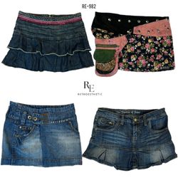 Jupes mini en denim mix unique Y2K (RE-982)