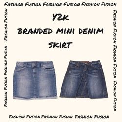 (FF-868) Y2k Branded Denim Mini Skirt