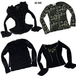 Y2K Tout Noir Gothique Manches Complètes (AA-040)