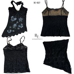 Y2K All Black Rave Unique Cami Tops (RE-1027)