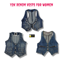 Y2K Denim Vests for Women – Vintage Sleeveless Cro..