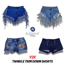 Shorts en denim avec bordure scintillante Y2K - 10..