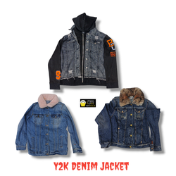 Y2K Denim Jacket | Vintage Layered, Fur Collar💥