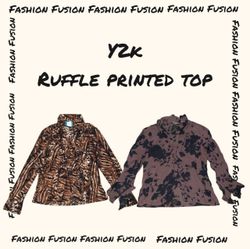 (DFF-881) Y2K printed Ruffle Tops