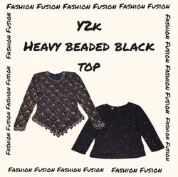 (DFF-882) Y2K heavy beaded black tops