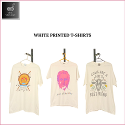 WHITE PRINTED T-SHIRTS - 10 PCS (BUNDLE 4)
