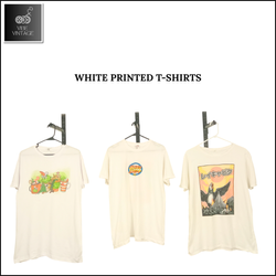 WHITE PRINTED T-SHIRTS - 10 PCS (BUNDLE 6)