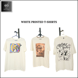 WHITE PRINTED T-SHIRTS - 10 PCS (BUNDLE 8)
