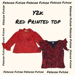 FF-903 Y2k blusas de tema vermelho impressas.