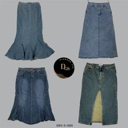90s & Y2K Inspired Denim Long Skirt – Trendy Vinta..
