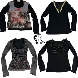 Y2K Tutto Nero Rave Magliette a Manica Intera in R..
