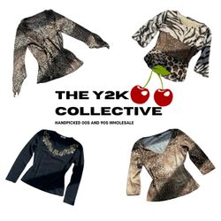 Y2K Cheetah Print and Boho Mesh Tops Mix (TEC12)