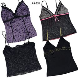 Y2K Alle Schwarze Rave Cami Tops (AA-078)
