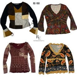 Y2K Unique Earthy Tone Full Sleeve Mesh Mix Tops (..