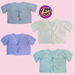 SS25 Reworked Branded Puff Sleeves Front Tie Tops