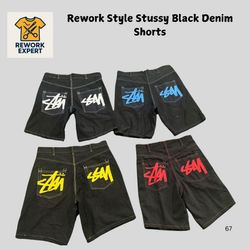Rework Style Black Stussy Denim Shorts
