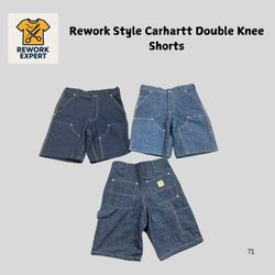 Rework Style Carhartt Blue Denim Double Knee Short..