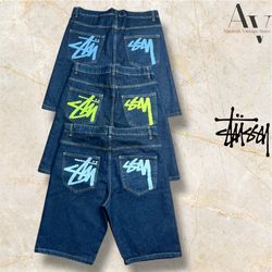 Stussy rework style colour denim shorts