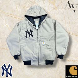 Carhartt X yankees rework style gray hoodie