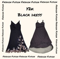 FF-937 Y2k schwarzes Polly-Kleid