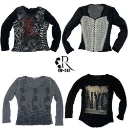 Y2K Black Rave Printed Tops (RW-245)