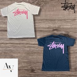 Stussy rework style pink pigment White and black t..
