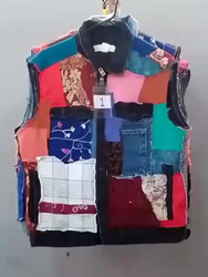CR-63 Gilet en denim patchwork coloré retravaillé