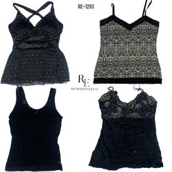 Y2K All Black Rave Cami Tops (RE-1293)