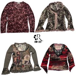 Y2K Gothique Floral Tops à Manches Complètes (RW-3..