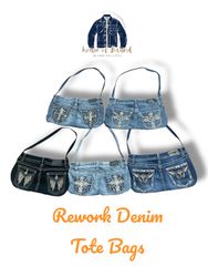 Rework Y2k Denim Borse tote con doppia tasca