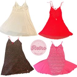 Y2K Slip Dresses – Ivory Sheer, Cherry Red, Pink S..