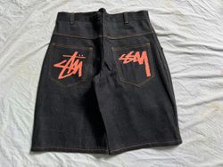 Rework Style Stussy Schwarze Denim Shorts.