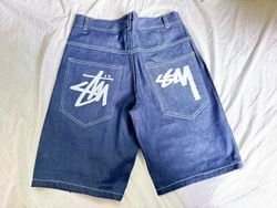 Rework Style Stussy Blaue Denim Shorts (weiße Naht..