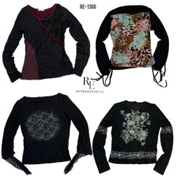 Y2K All Black Rave Full Sleeve Tops (RE-1366)