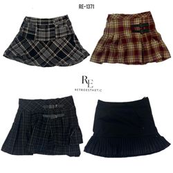 Y2K Unique Wool Checkered Mix Skirts (RE-1371)