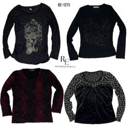 Y2K All Black Gothic Mesh Tops (RE-1373)