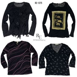 Y2K All Black Rave Langarmoberteile (RE-1375)