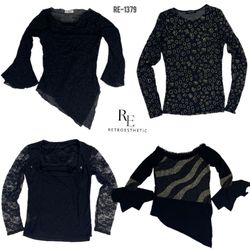 Y2K Schwarze Gothic Mesh Volle Ärmel Tops (RE-1379..