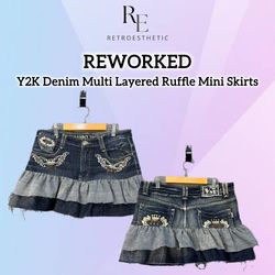 Upcycled Y2K Denim Multi Layered Ruffle Skirts