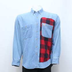 Chemise en denim rework CR-189 avec panneau en fla..
