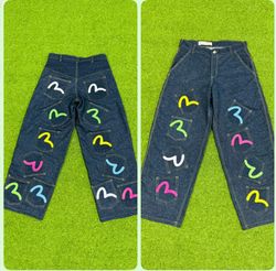 Pantaloni baggy in denim evisu stile rework