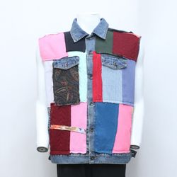 CR208 Reworked Colourful Patches Button Up Denim V..