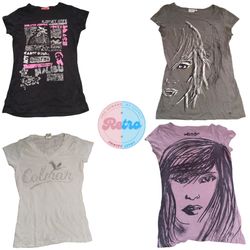 Y2K Graphic Baby Tees – Face Prints, Glitter Logos..