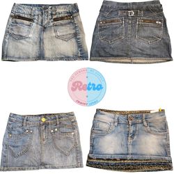 Y2K Vintage Denim Mini Skirts – Zipper Accents, He..