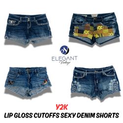 Shorts de mezclilla sexy recortados de brillo labi..