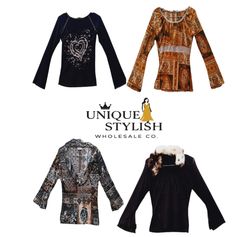 🌸 Y2K Vintage Tops Bundle – Retro Boho-Prints, Gl..