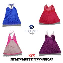 Y2K Sweet Heart Stitch Cami Tops - 12 Pcs - EV0577