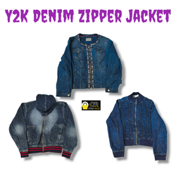 Veste en denim zippée Y2K – Style rétro audacieux ..